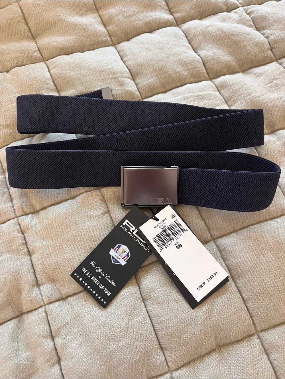 Ralph Lauren Navy Web Belt with Silver Buckle